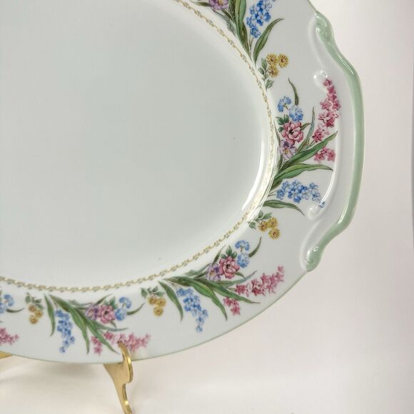 Vintage Noritake Spring Blossom Oval Serving Platter Floral Green Trim Japan 16” - Picture 3 of 7